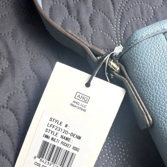 London Fog Emma Multi Pocket Hobo Bag Denim Chic Cute Utility Functional: NWT - Picture 9 of 12